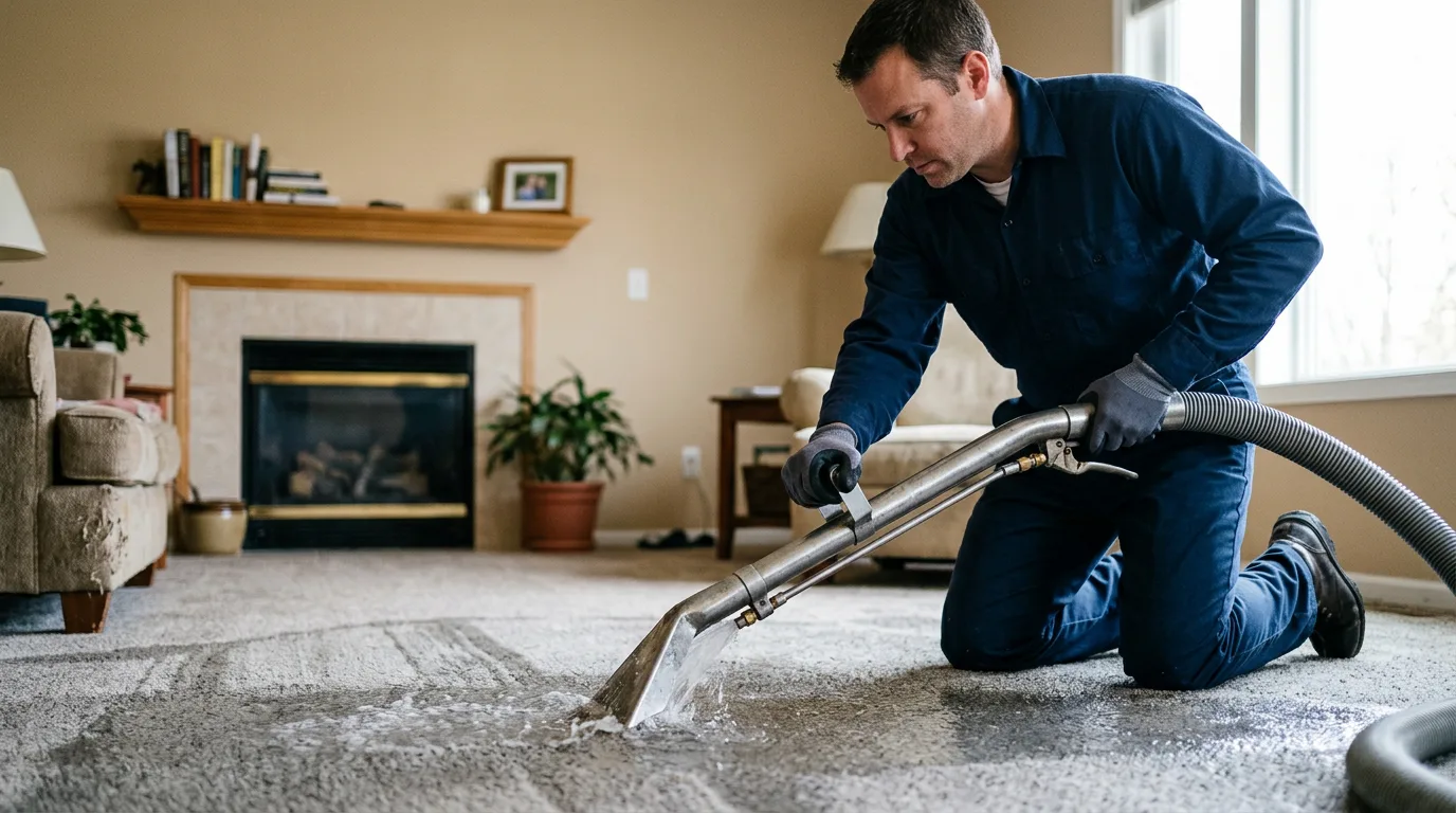 Water damage restoration technician working near Claflin, KS